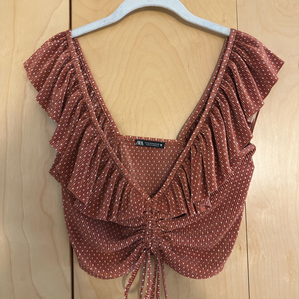 Zara Terracotta Ruffle Blouse
